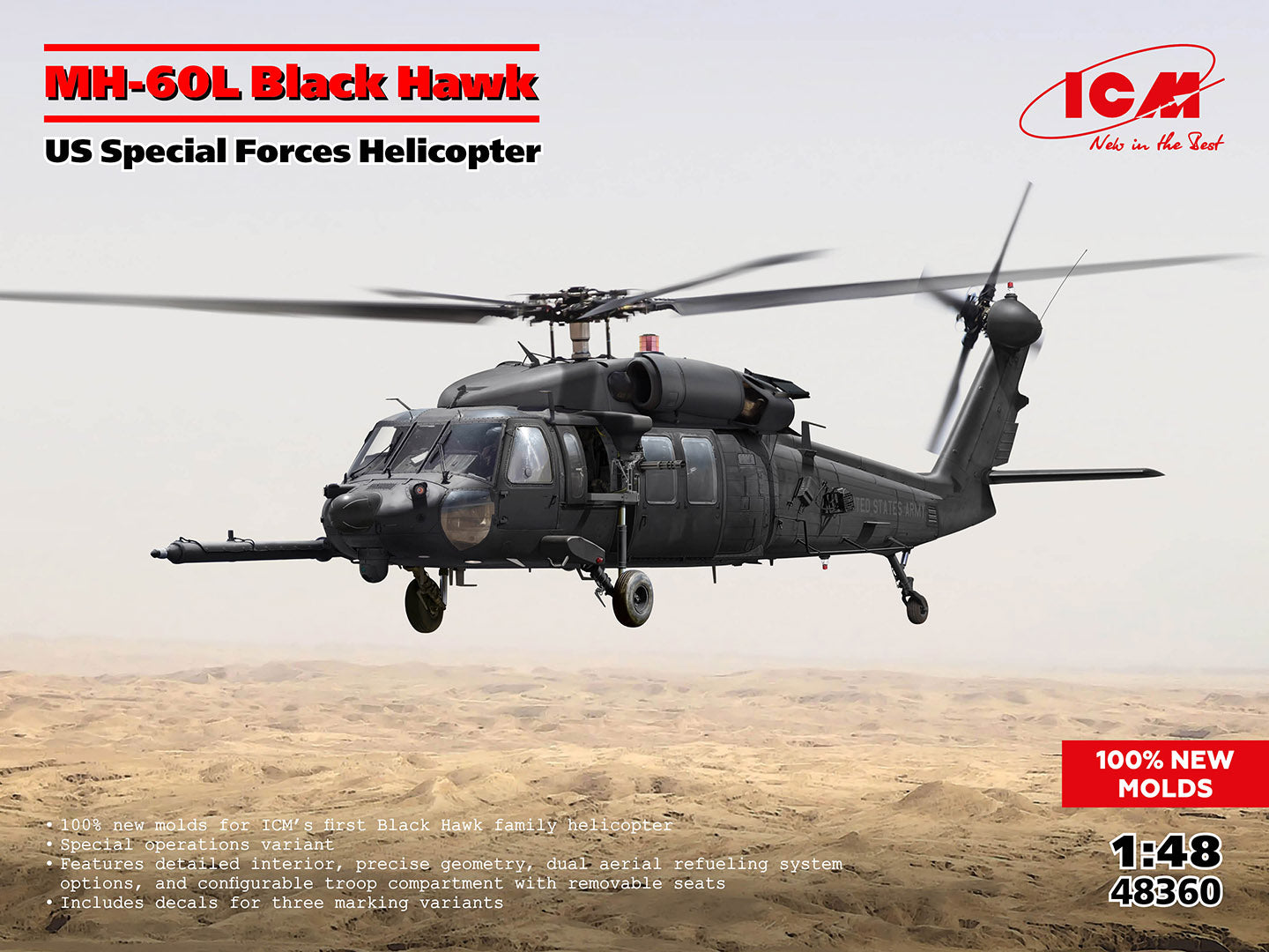 ICM 1/48 MH-60L Black Hawk, US Special Forces Helicopter (100% new molds)