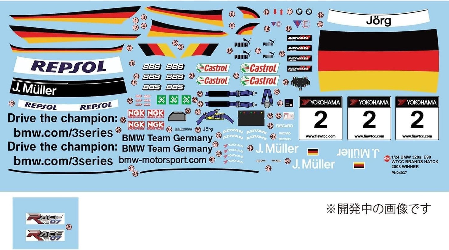 Platz 1/24 BMW 320si E90 WTCC BRANDS HATCH 2008 WINNER with 3D Printed Grille Parts