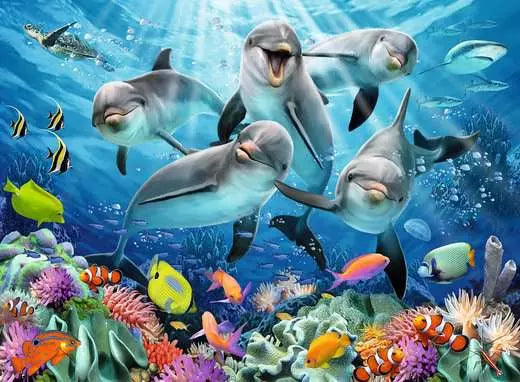 147106 - RAVENSBURGER 500PC - DOLPHINS IN THE CORAL REEF