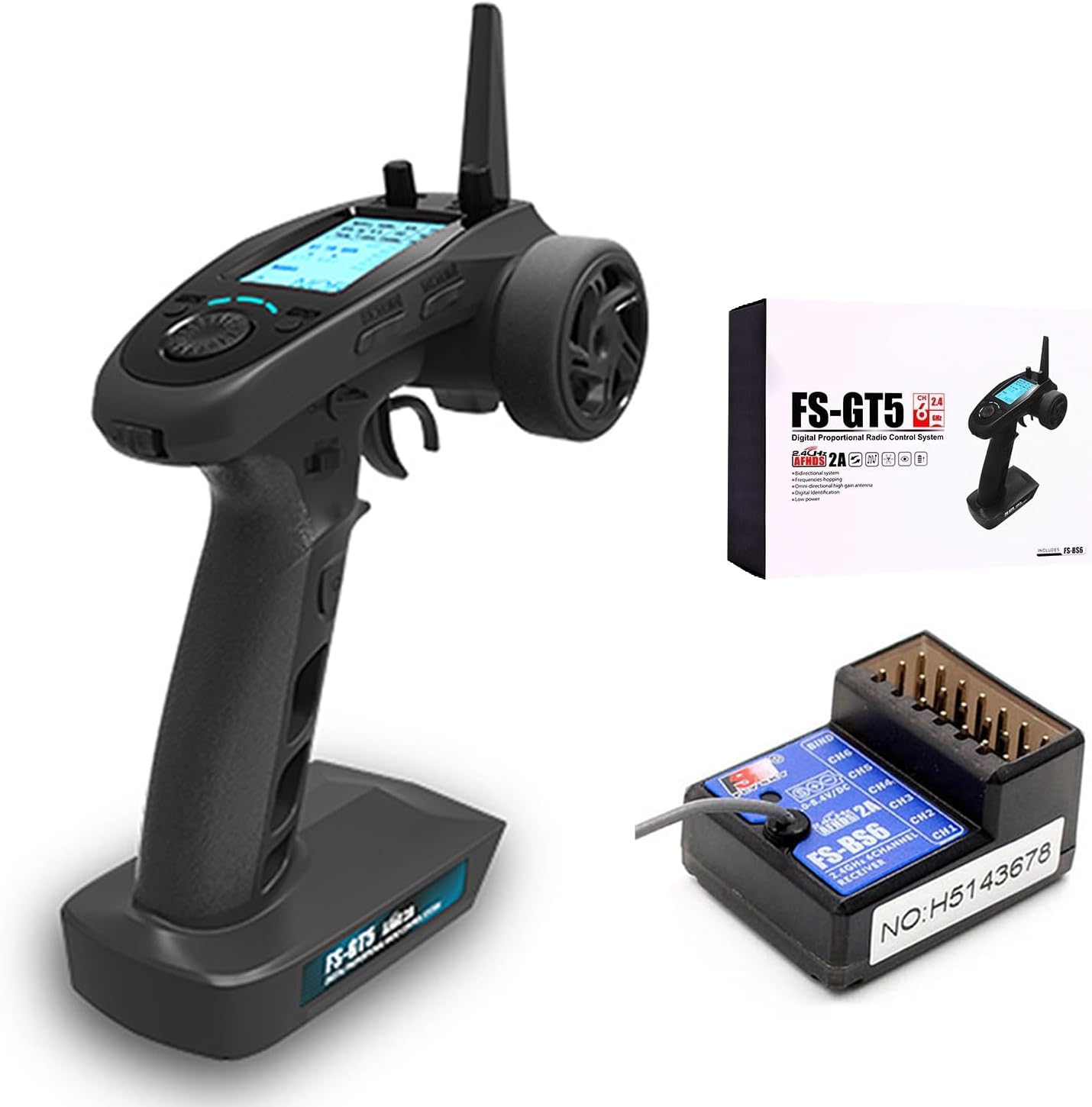 FlySky FS-GT5 2.4G 6CH AFHDS RC Transmitter w/ FS-BS6 Receiver