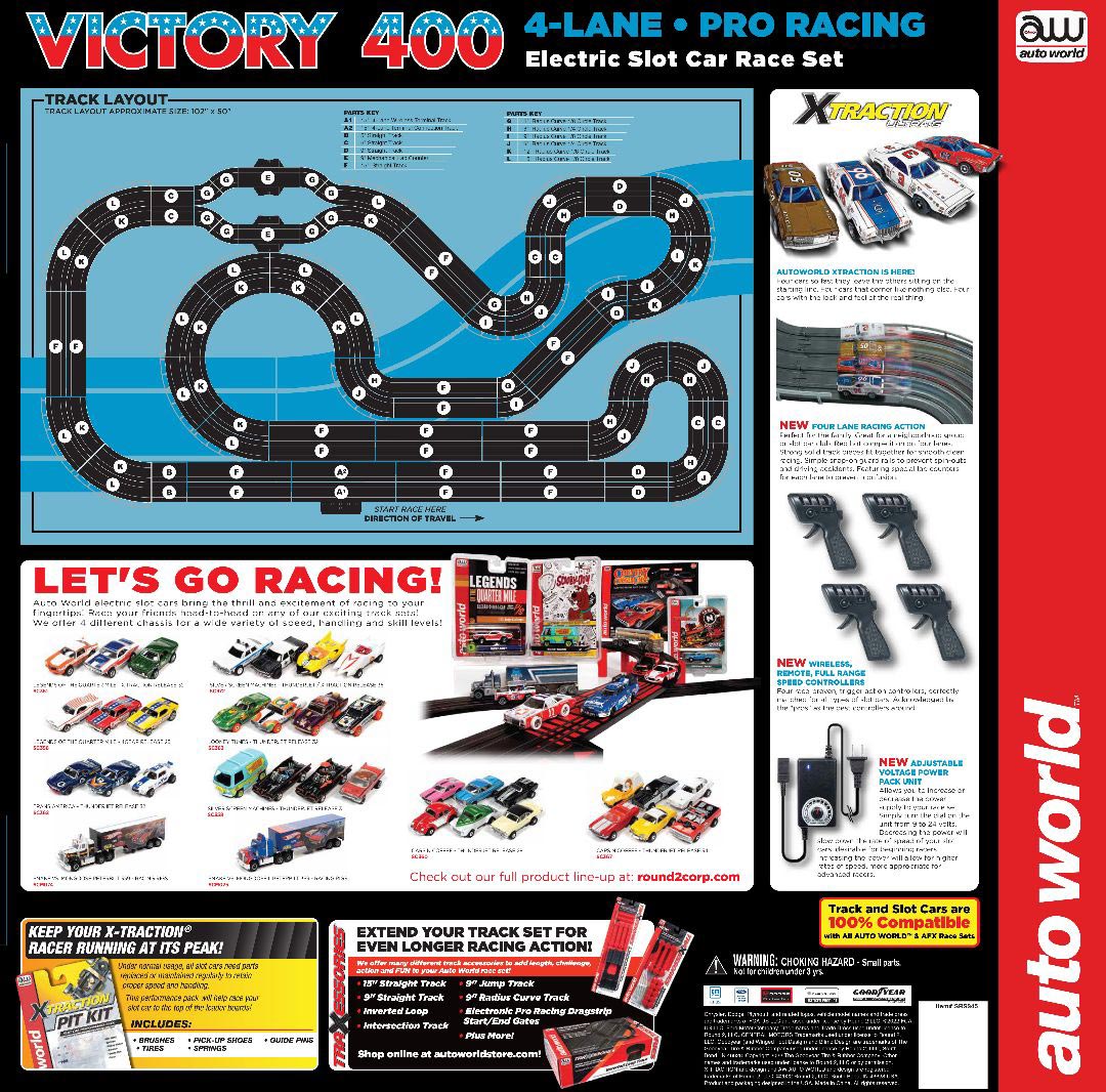 Auto World 36' Victory 400 Slot Race Set 4 Lane