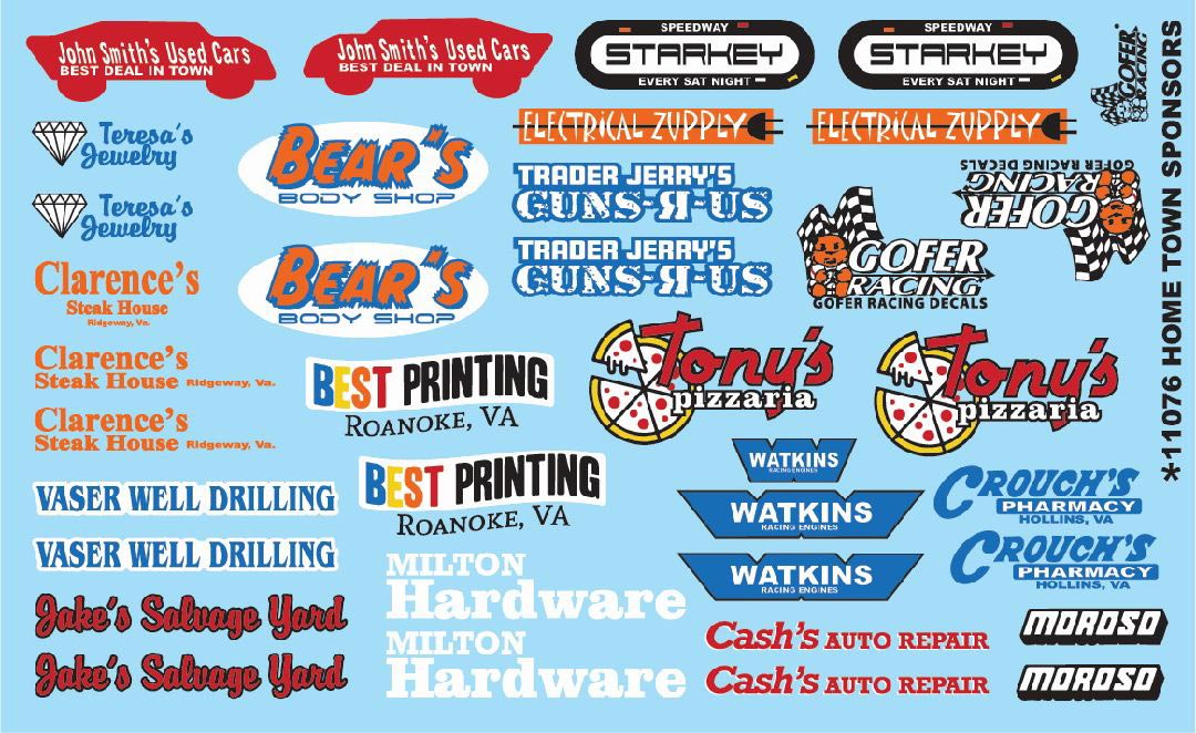 Gofer Racing 11076 1/24-1/25 Decal Sheet Hometown Sponsors