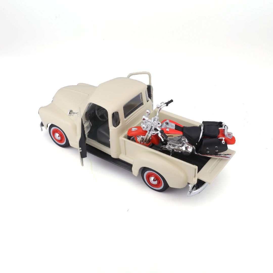 Maisto 1/24 Harley Davidson '01 FLSTS Heritage Springer + '50 Chevy 3100 (Cream)