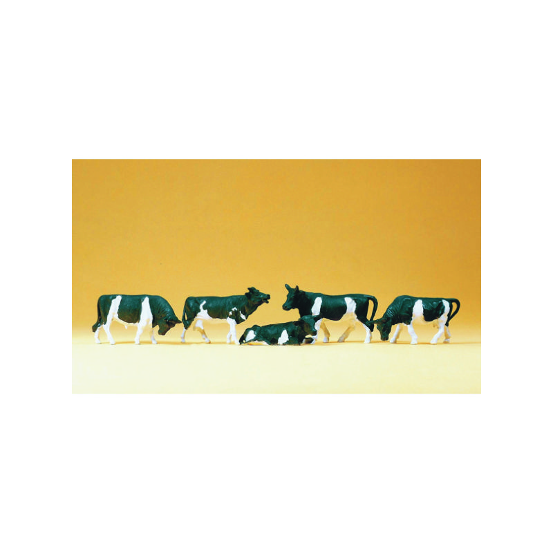 Preiser 14155 HO Animals - Black & White Cows Figures (Set of 5)