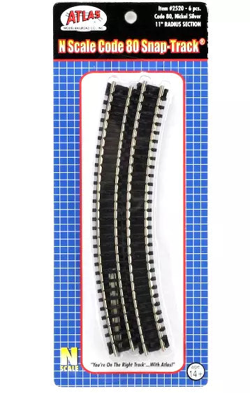Atlas 2520 11" Radius Track Sections - N Scale - Code 80 Rails - 6 Sections