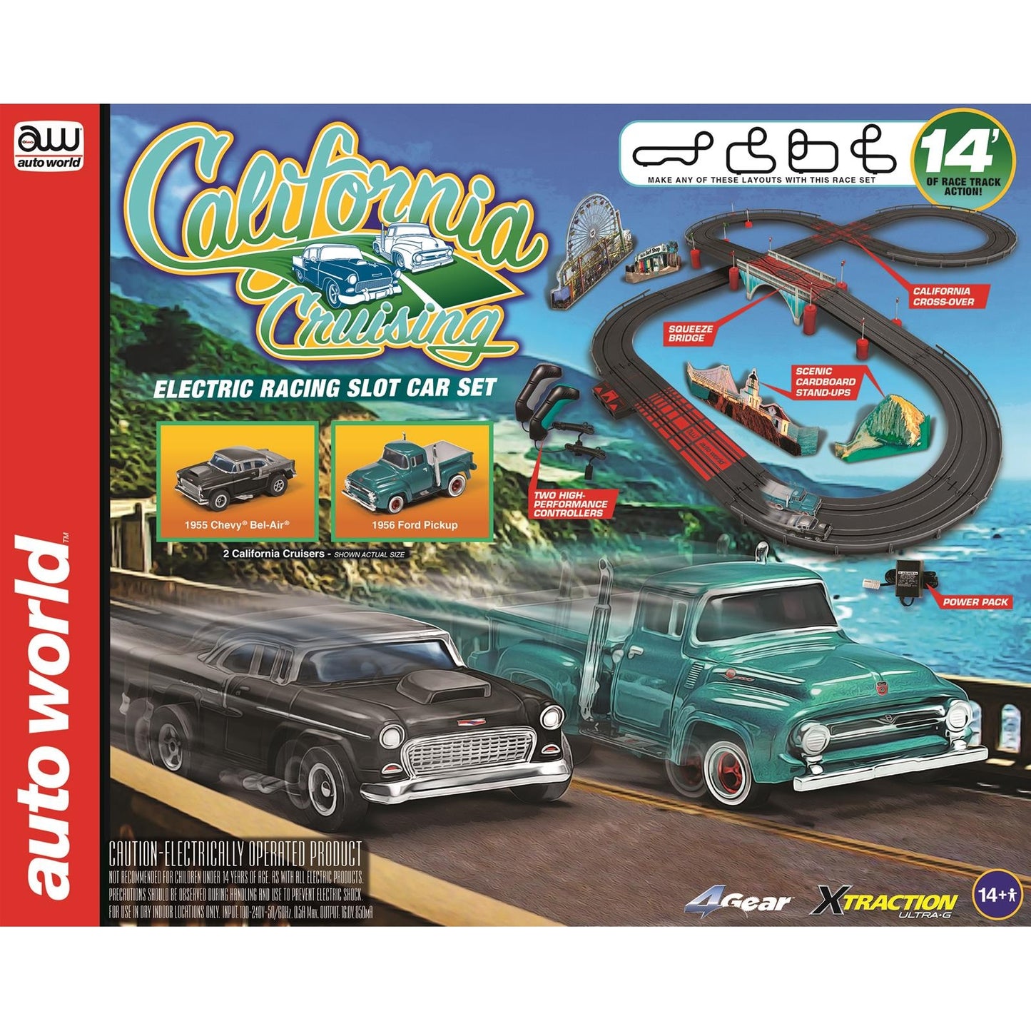 AUTO WORLD 1:64 Scale California Cruising Slot Car Set