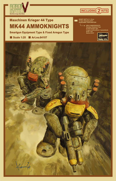 Hasegawa 1/20 ROBOT BATTLE V(Five) Maschinen Krieger Ma.K. 44 Type MK44 AMMOKNIGHTS (Smartgun Equipment Type & Fixed Armgun Type) (Two kits in the box)
