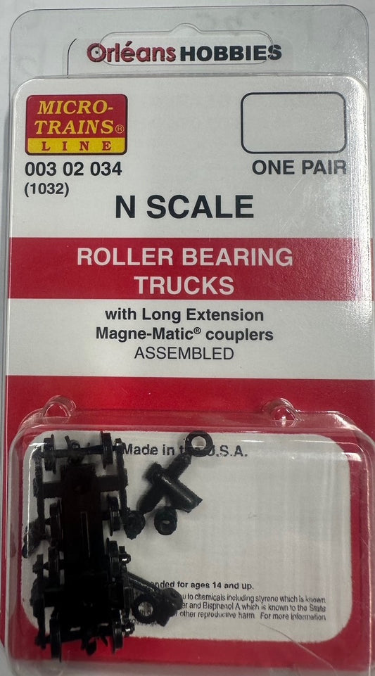 Micro Trains N 302034 Roller-Bearing Trucks -- With Long Extended Couplers 1 Pair