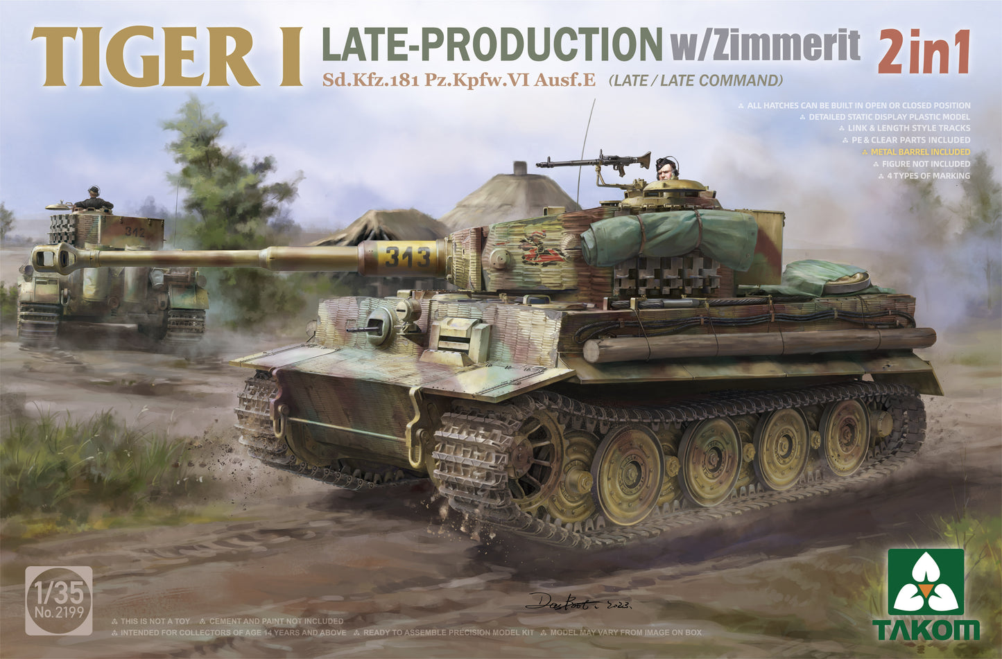 Takom 1/35 Tiger I Late-Production w/Zimmerit Sd.Kfz.181 Pz.Kpfw.VI Ausf.E (Late/Late Command) 2 in 1