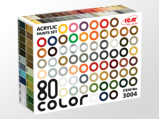ICM Acrylic Paint Sets - 80 bottles (77 Colour+3 Varnish) х 12m