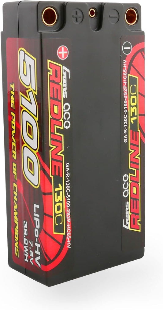Gens ace Redline Series 5100mAh 7.6V 130C 2S2P HardCase HV Shorty Lipo Battery