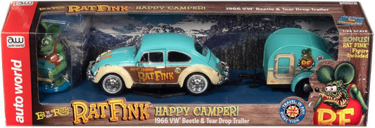 Auto World 1/24 Rat Fink 1966 VW Beetle With Tear Drop Trailer