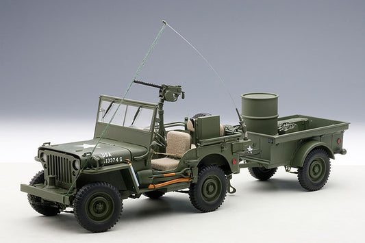 AutoArt JEEP WILLYS (ARMY GREEN)(WITH TRAILER/ACCESSORIES INCLUDED)   1:18