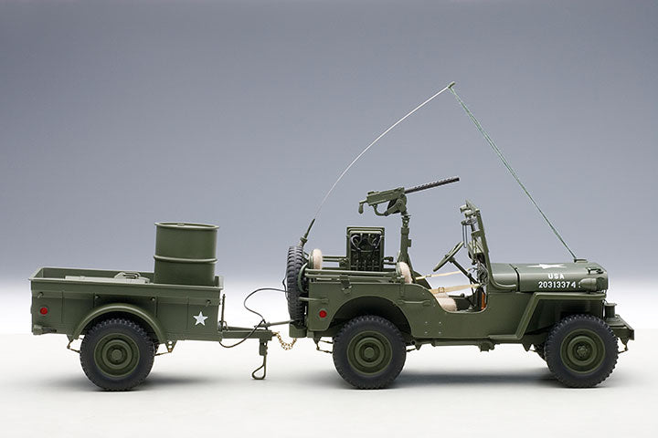 AutoArt JEEP WILLYS (ARMY GREEN)(WITH TRAILER/ACCESSORIES INCLUDED)   1:18