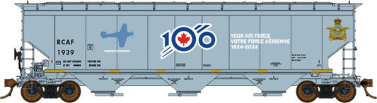North American Railcar - N Scale - 3 Bay Hopper -  Royal Canadian Air Force (RCAF)(Gray/White Lettering/ Blue/Red 100th Anniversary Logo)(Special Features) - single car - RCAF 1939 Hawker Hurricane -