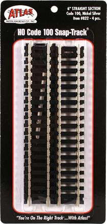 Atlas 822 HO Code 100 Nickel Silver 6" Straight Snap-Track (4pcs)