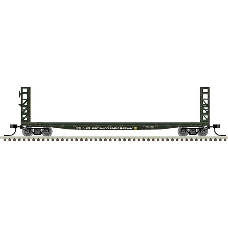 Atlas 50005786 N GSI-GSC 48' Bulkhead Flatcar - Ready to Run - Master(R) -- British Columbia Railway 51701(green, white)