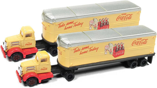 Classic Metal Works 51177 N Scale White WC22 Tractor with Van Trailers Coca-Cola