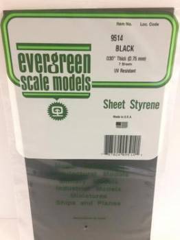 Black Sheet 6"x12" .75mm (2) By EVERGREEN SCALE MODELS
