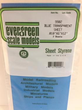 Transparent Sheets .010x6x12" Blue (2) By EVERGREEN SCALE MODELS