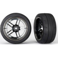 Tires/Wheels Glued 1.9 Rear (2) Split-Spoke Blk Chrome