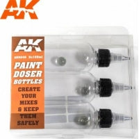 Paint Doser 100ml Bottles w/Shaker Ball (3) By AK INTERACTIVE
