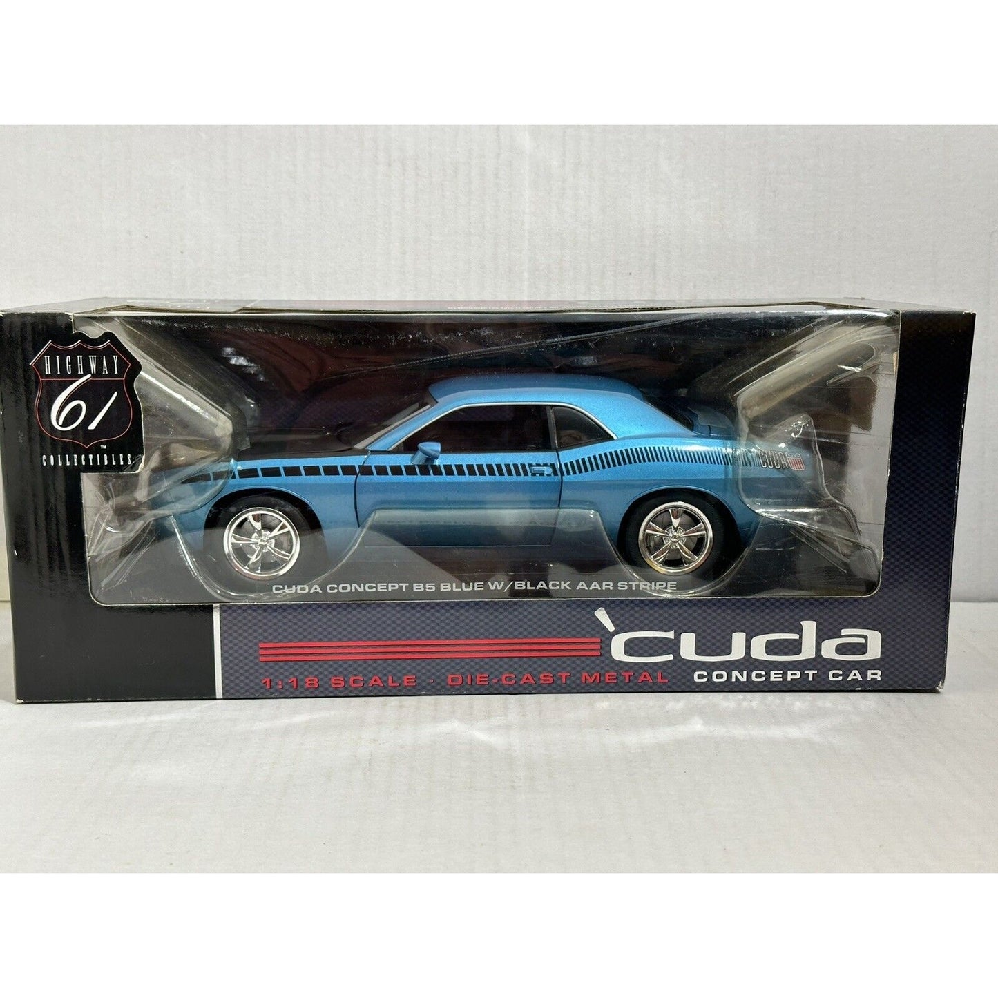 HIGHWAY 61 CUDA CONCEPT B5 BLUE w/BLACK AAR STRIPE 1:18 DIECAST MODEL #34