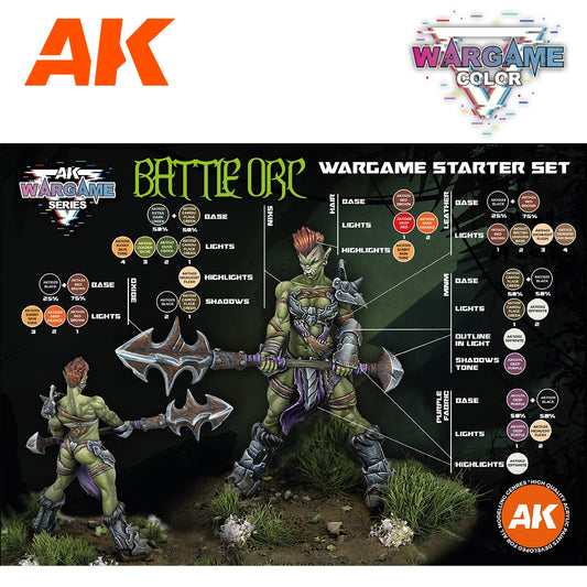 AK Interactive Wargame Starter Set - Battle Orc (14 Colors & 1 Figure)