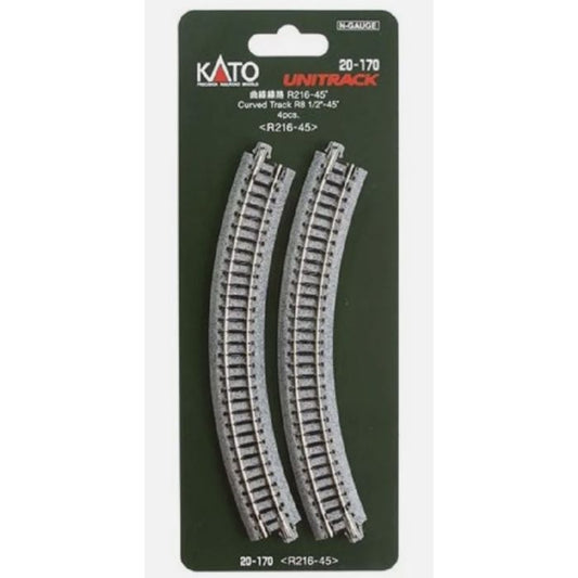 Kato 20-170, N Scale Unitrack Curved Section, 8 9/16" 216mm, 45 Degrees