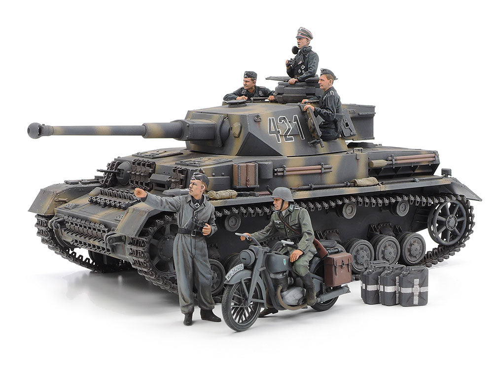 Tamiya 1/35 German Tank Panzerkampfwagen IV Ausf.G Early Production & Motorcycle Set 'Eastern Front' Model Kit