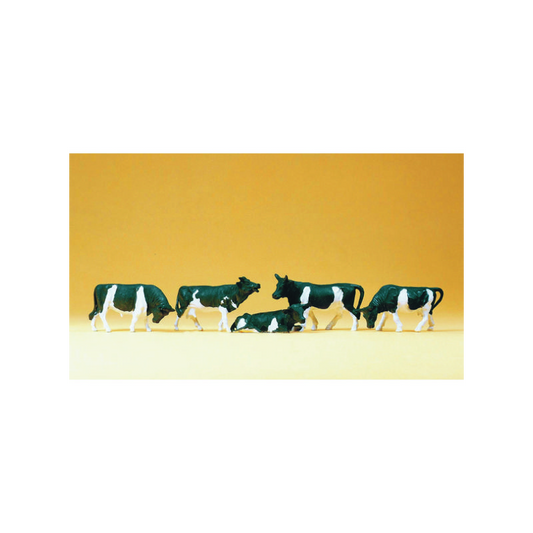 Preiser 14155 HO Animals - Black & White Cows Figures (Set of 5)