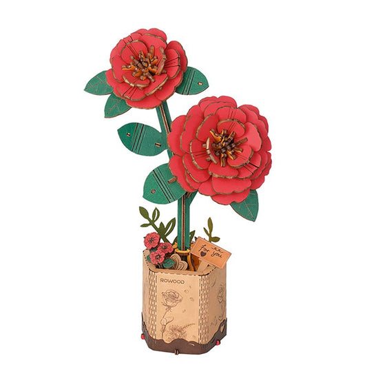 Rowood DIY Red Camellia 3D Wooden Puzzle