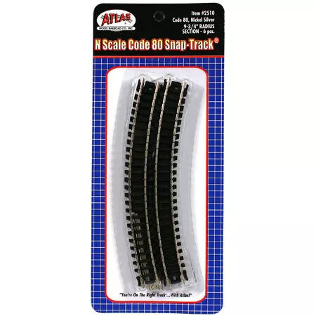 Atlas 2510 N-Scale Code-80 9-3/4" Radius Curve Snap-Track (6) Nickel Silver